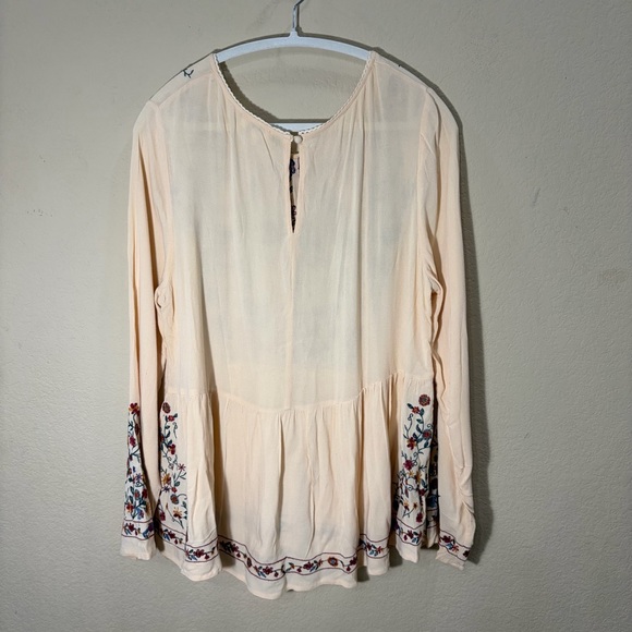 Umgee Embroidered Boho Peasant Top Ivory Womens Long Sleeves Sz L Cottagecore - Picture 6 of 13